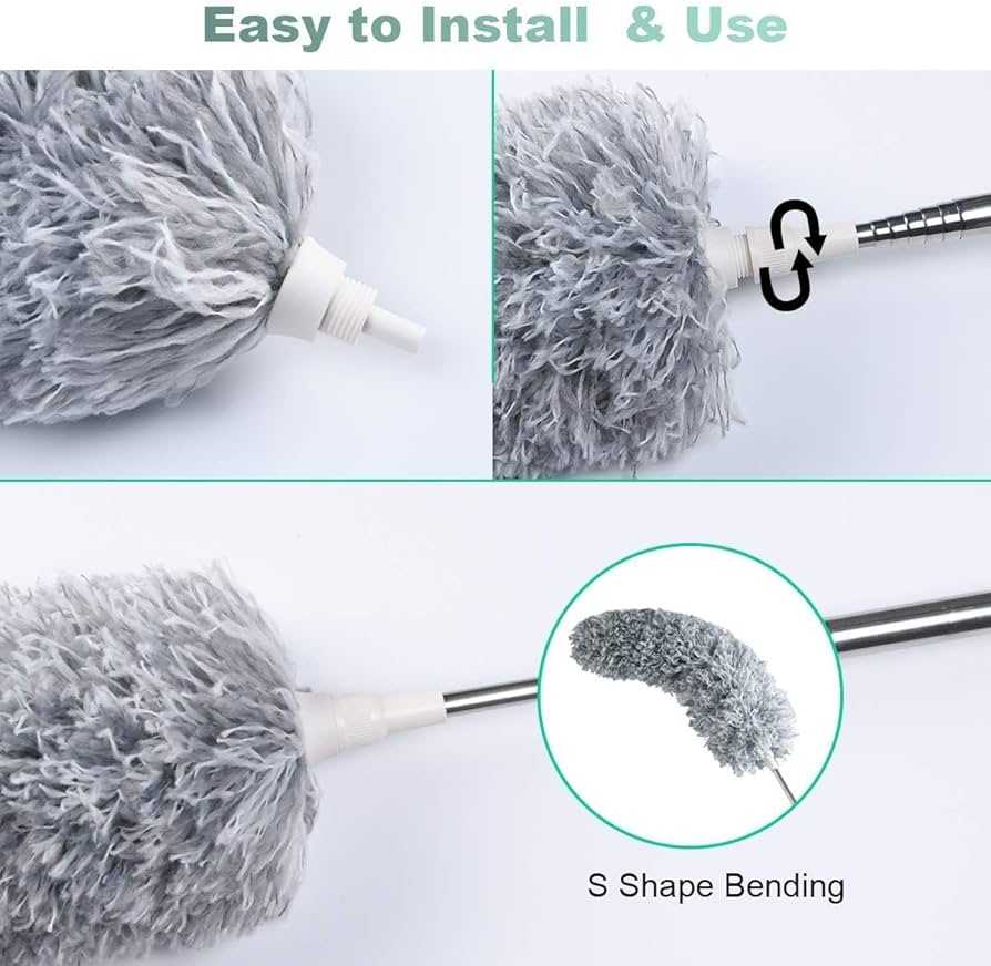 Microfiber Feather Duster Extendable Duster with 100 inches Extra Long Pole, Bendable Head & Long Handle Dusters for Cleaning Ceiling Fan, High Ceiling, Blinds, Furniture & Cars Gray
